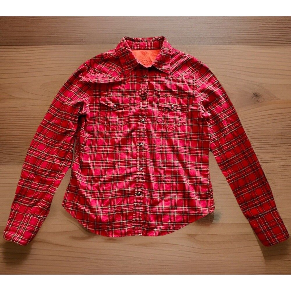 Vintage Ralph Lauren Polo Jeans Co Red Western Pearl Snap Y2k M 100% Cotton